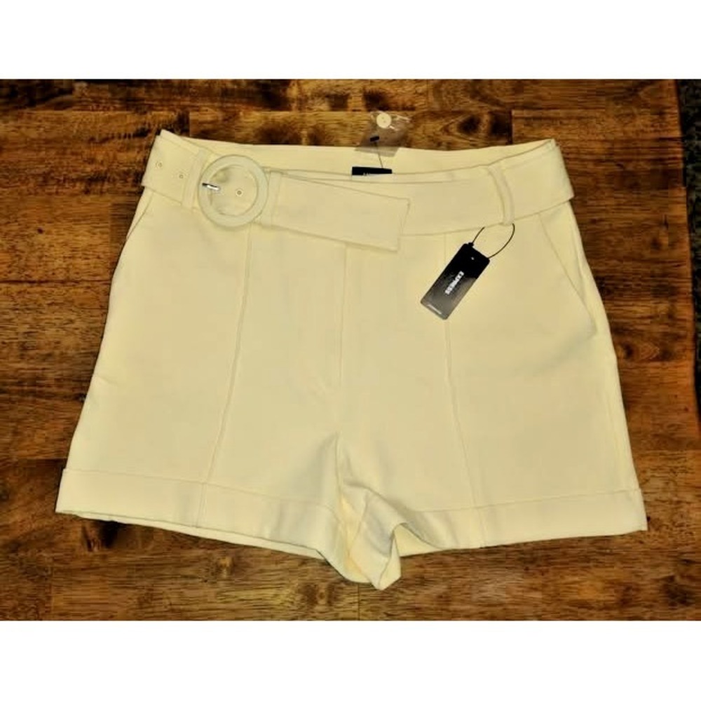 Express Cream Bermuda High Waisted Tailored Midthigh Shorts Ivory Size 10 NEW